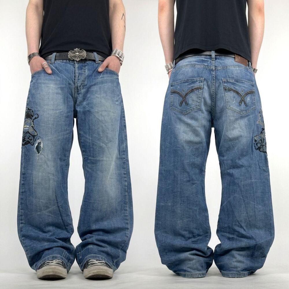 Vintage y2k faded embroidered grunge archive baggy wide leg rare jeans